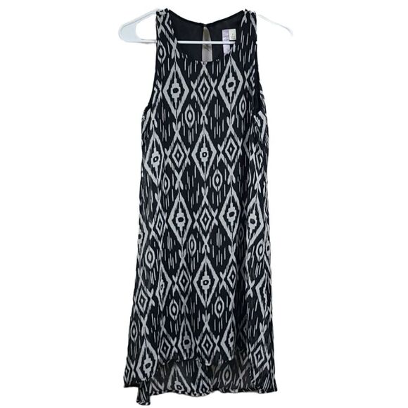 Francesca's Alya Small 2/4 Black Chiffon Aztec Tribal Sleeveless Dress Boho-chic - Picture 1 of 9
